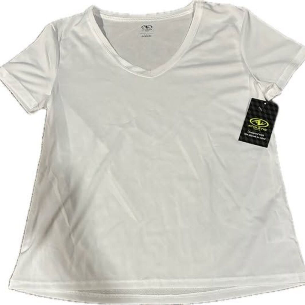 Athletic Works DriWorks Womens White V-Neck Short Sleeve Tee Shirt S (4-6)